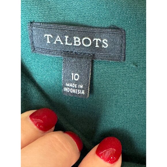 Talbots Dress Women 10 Green Refined Ponte Knit Peplum Sheath Knee Length Preppy - Picture 7 of 11